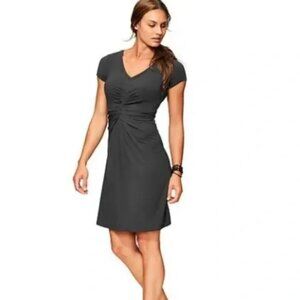 Athleta Black V Neck‎ Ruched Modal Blend Dress M HONEY Athleisure